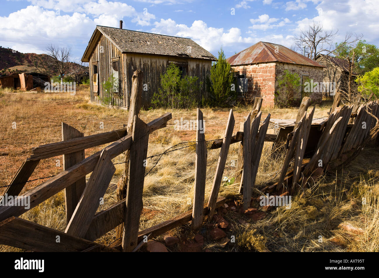 Abandoned buildings in the ghost town of Cuervo, New Mexico, on historic Route 66 Stock Photo