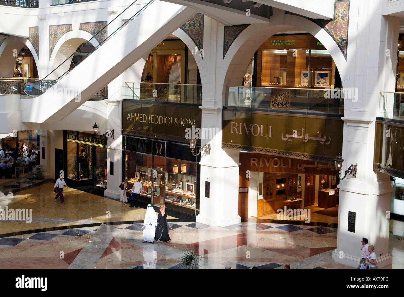 Dubai Mall of Emirates shopping mall Atrium jewellery shops Stock Photo