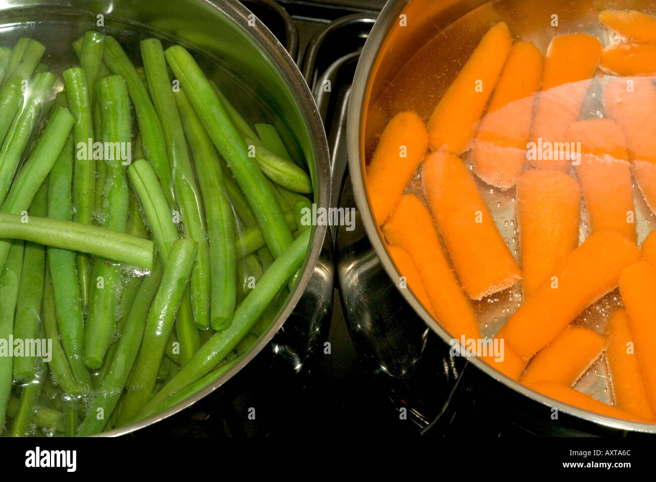 Organic Carrots and Beans Cooking Stock Photo