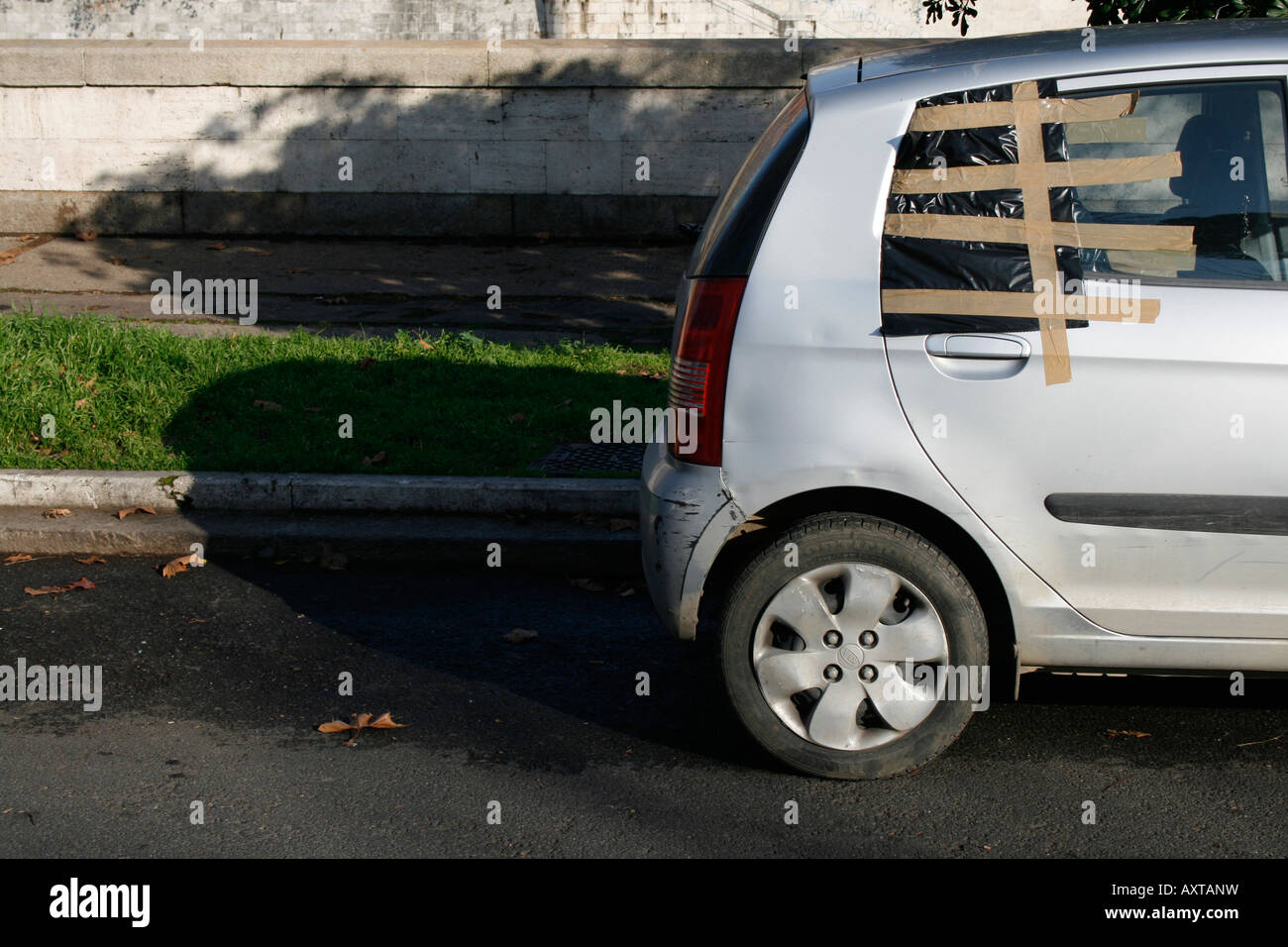 temporary repair for broken car window Stock Photo Alamy