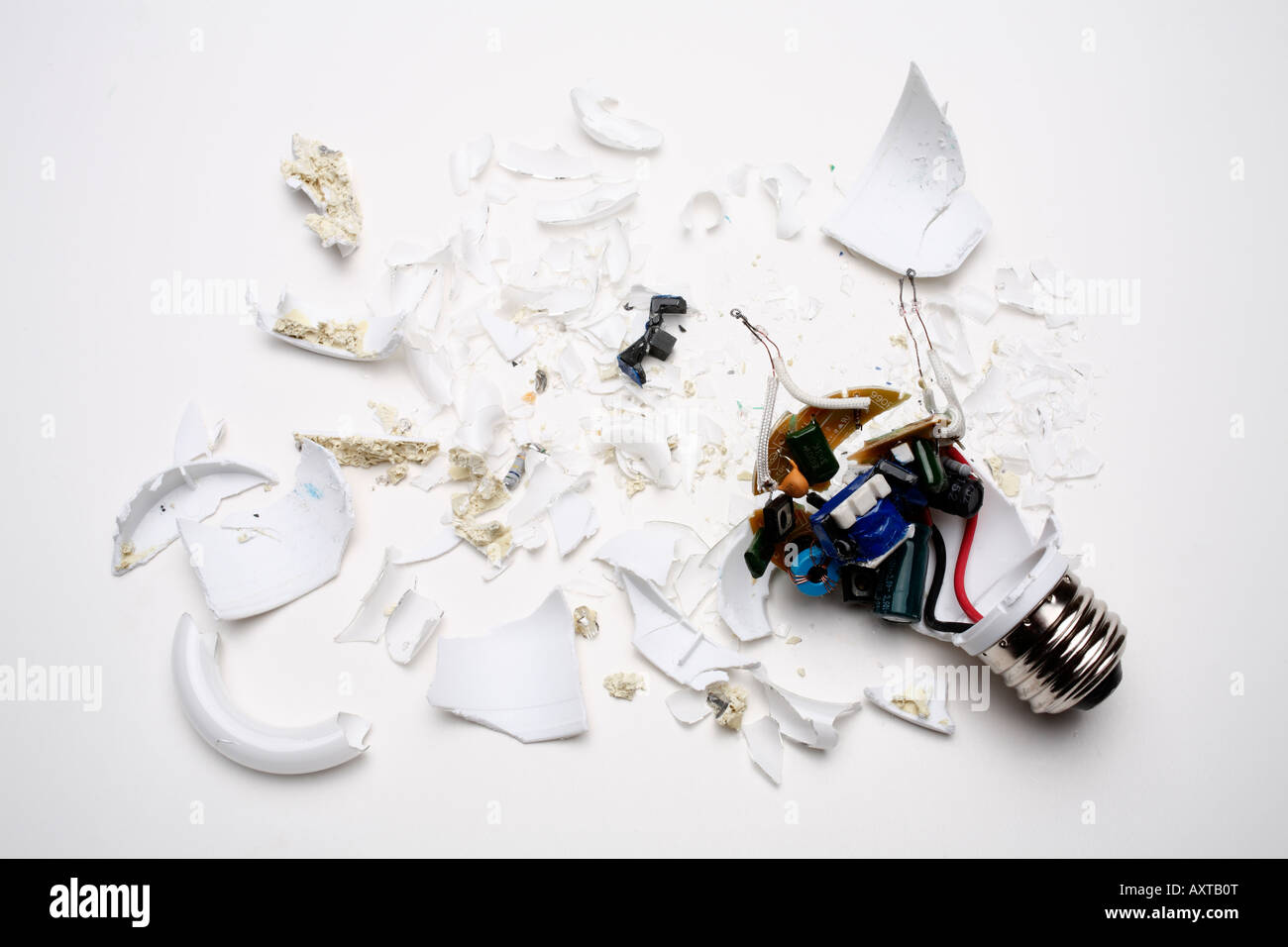Broken compact fluorescent light bulb Stock Photo Alamy
