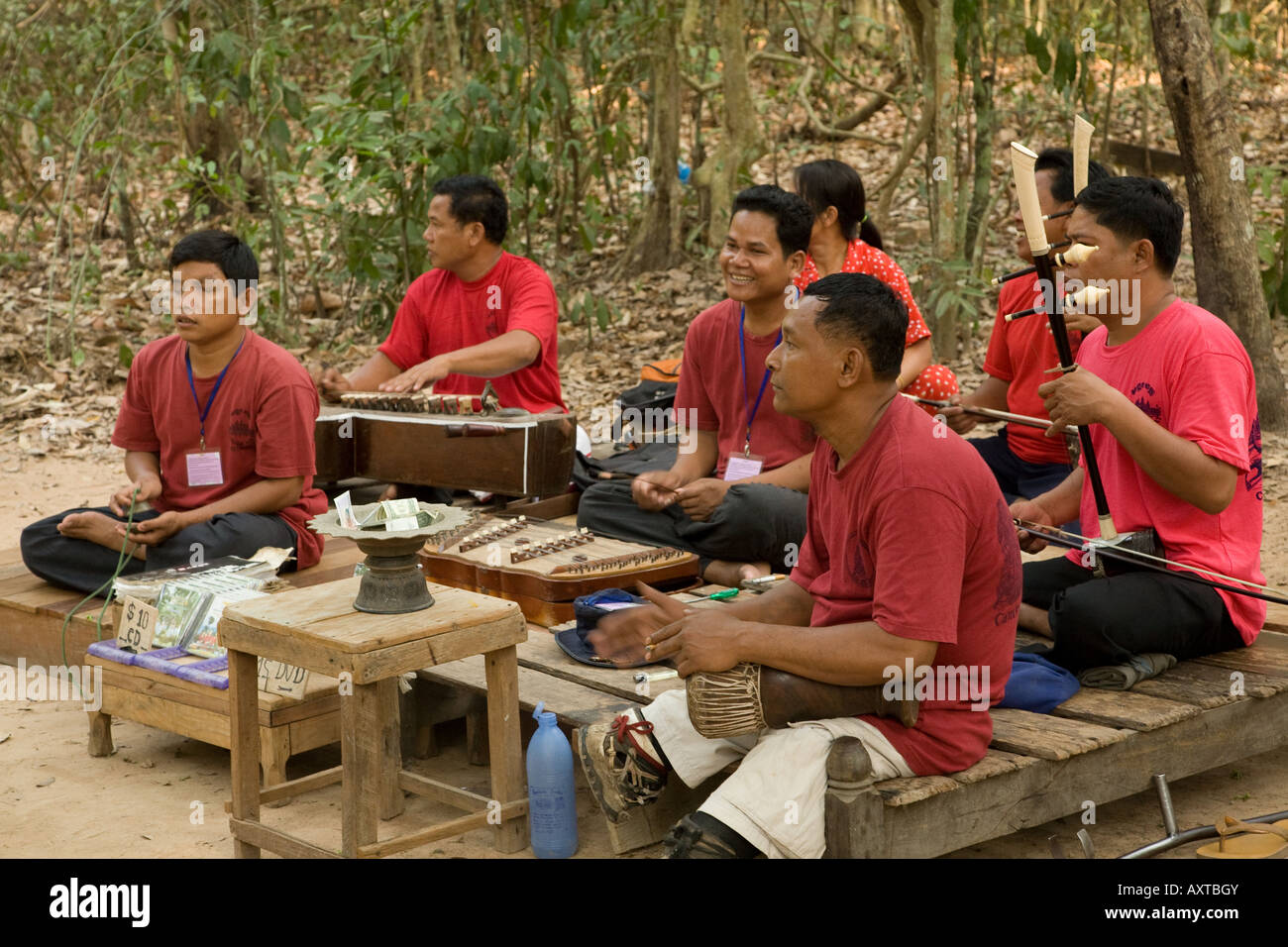 A band comprised of victims of landmines plays music for tourists in Cambodia Stock Photo