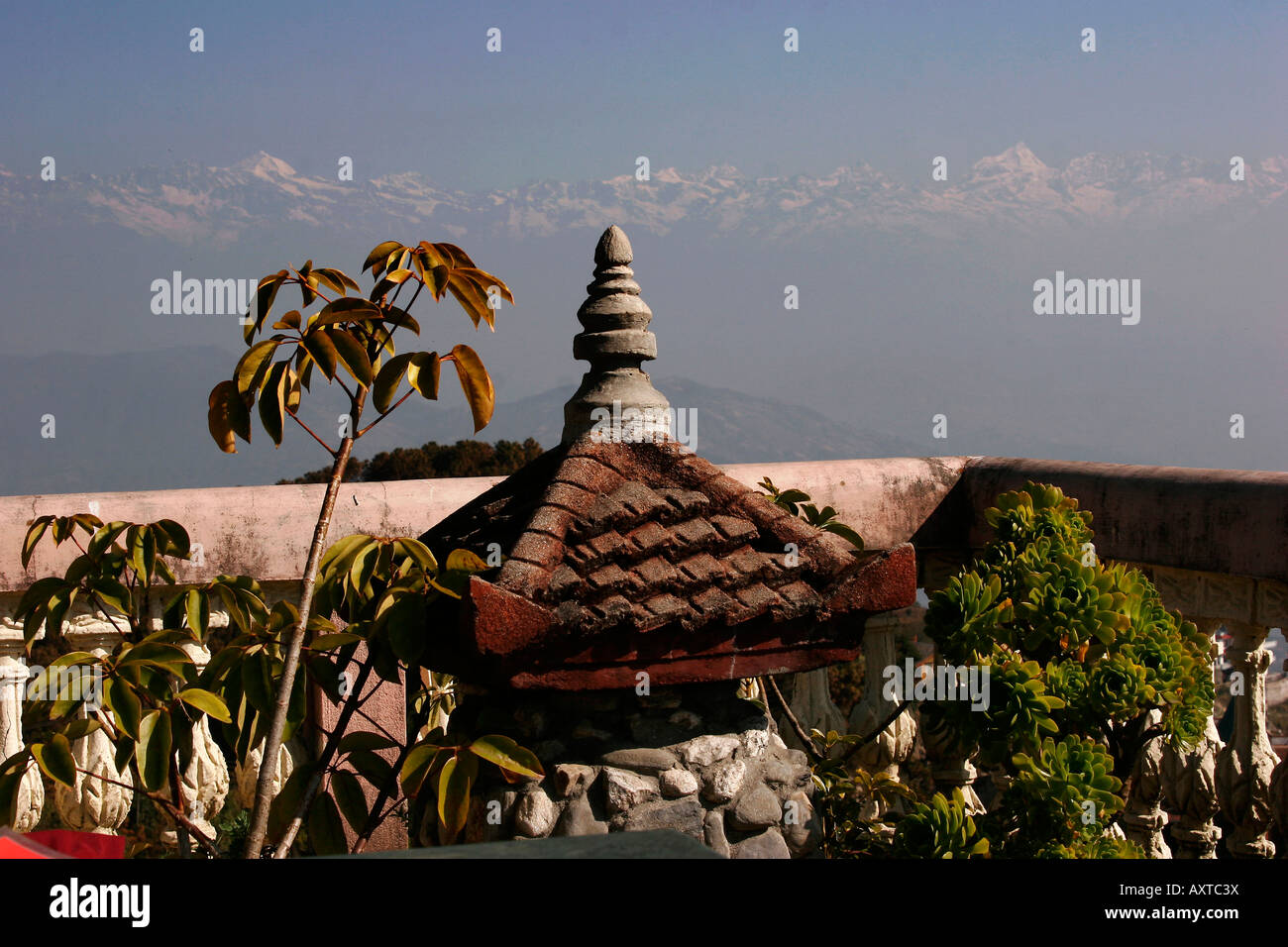 view from the popular viewpoint Nagarkot to the Himalaya mountain range in Nepal Stock Photo