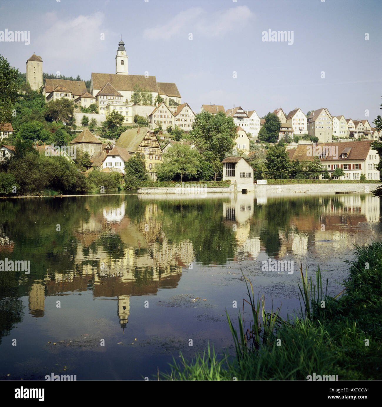 geography / travel, Germany, Baden-Wuerttemberg, Horb am Neckar, city views, cityscape overview with Neckar, city view Stock Photo