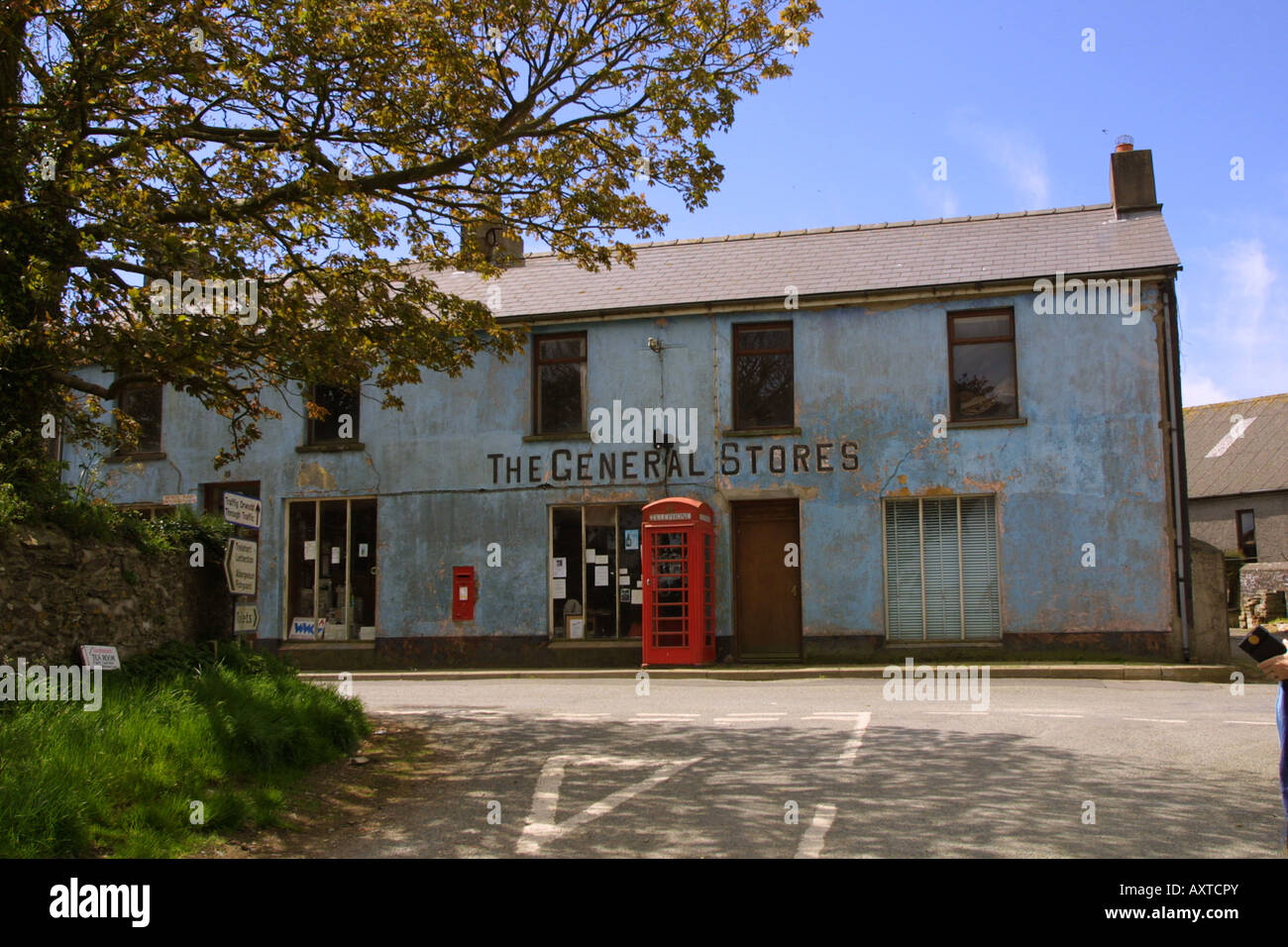 Old general Stores building in Mathry Pembrokeshire Wales. Red post box