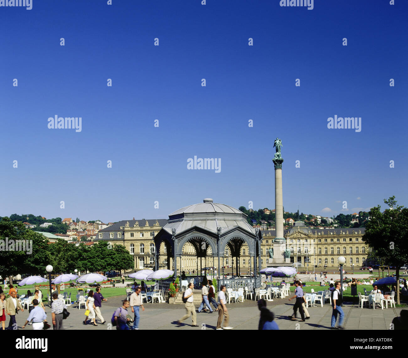geography / travel, Germany, Baden-Wuerttemberg, Stuttgart, castles, square in front of castle, music pavillon in front of new castle,   Baden Wuerttemberg, , Stock Photo