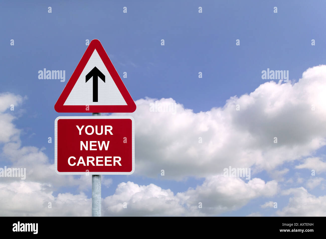 Signpost in the sky for Your New Career concept image for employment related themes Stock Photo