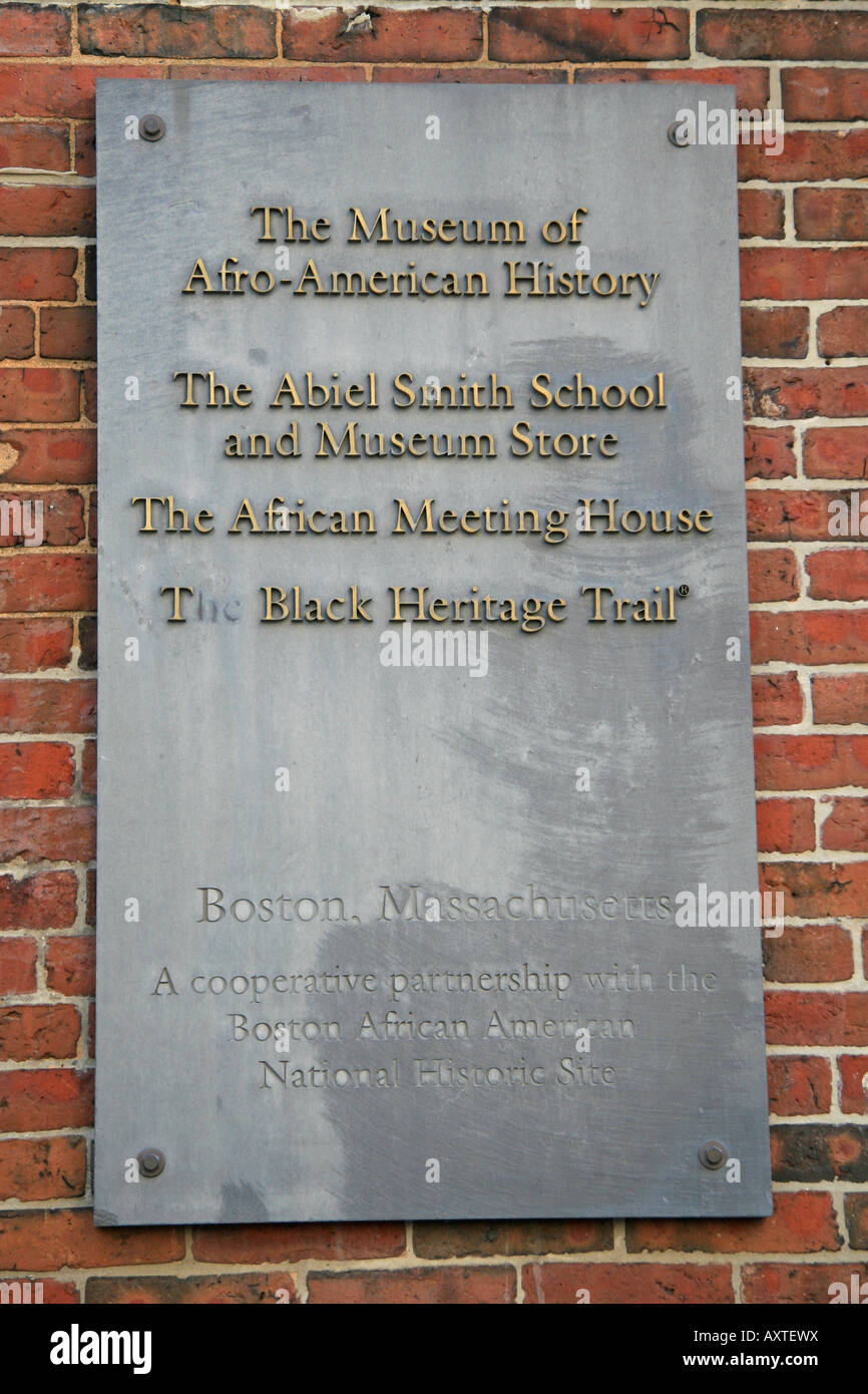 Commemorative plaque marking the Abiel Smith School, African Meeting House and the Smith Court Residencies, Boston. Stock Photo