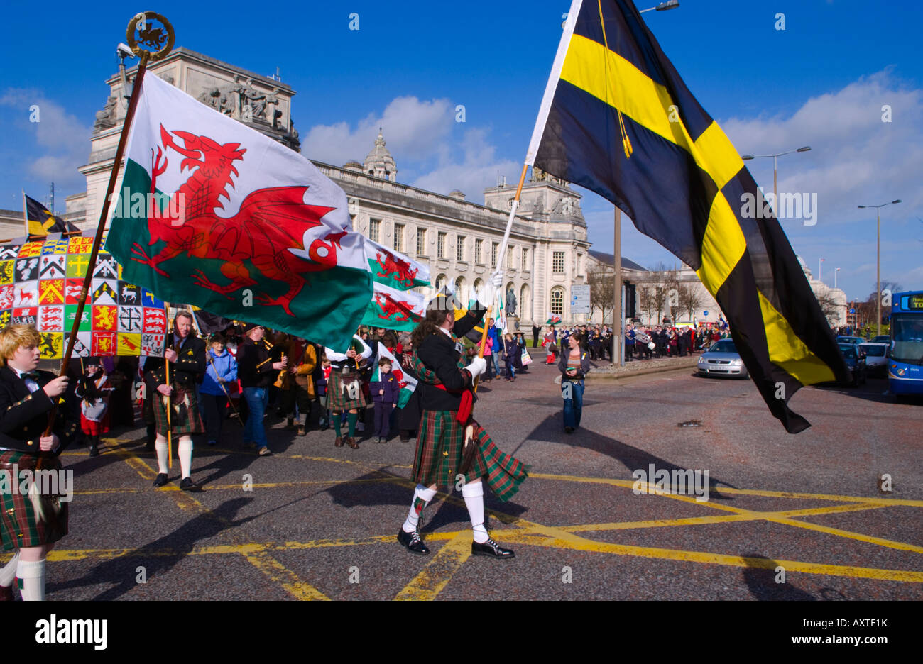 Start of parade outside City Hall for annual St Davids Day march in