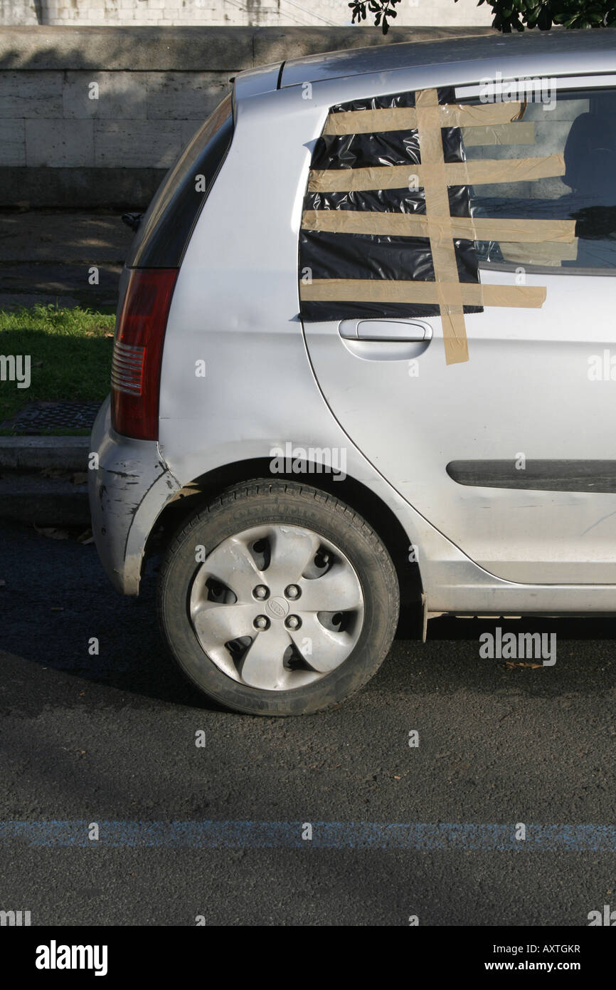 temporary repair for broken car window Stock Photo Alamy