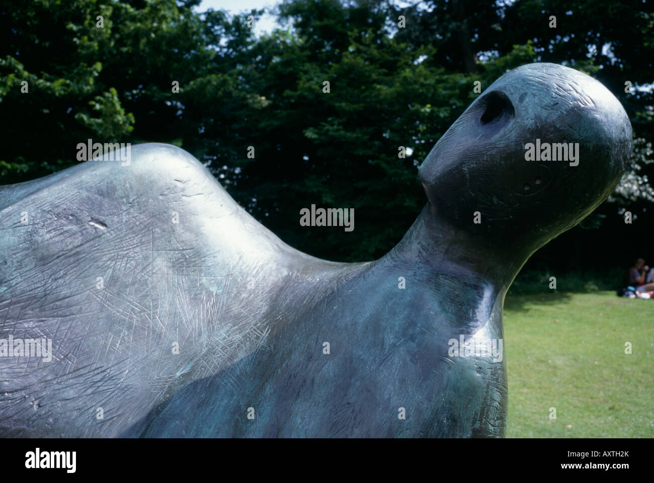 A Henry Moore reclining figure bronze sculpture at Perry Green gardens in Hertfordshire England UK Stock Photo