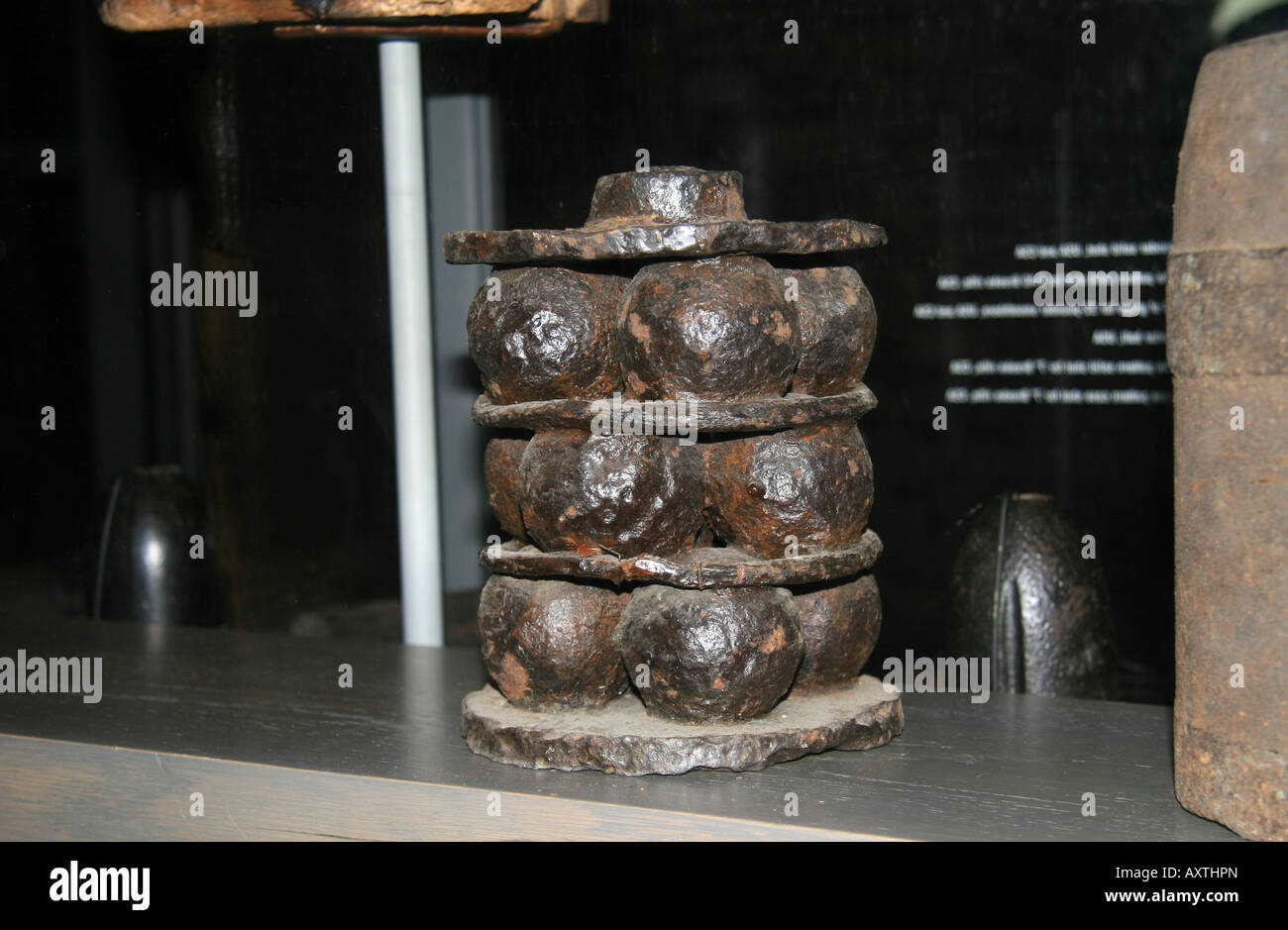 An original artillery shot canister from the American Civil War on display at the Tredegar Iron Works, Richmond, VA. Stock Photo