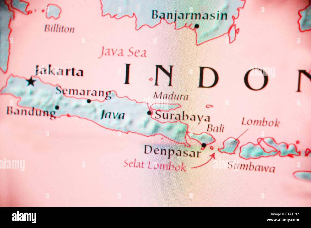 Close-up map of the country of Indonesia Stock Photo