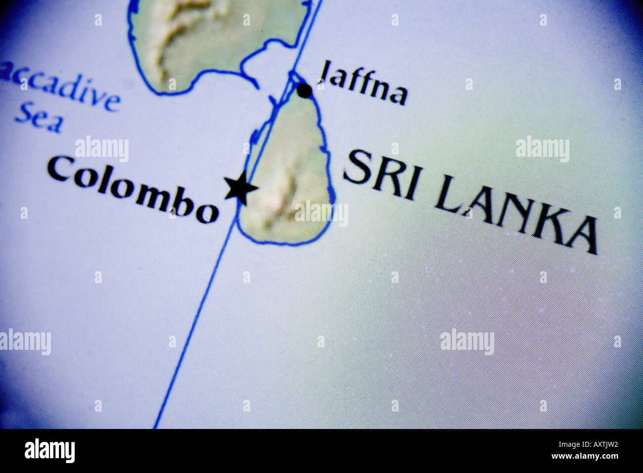 Close-up map of the country Sri Lanka located in southern Asia Stock Photo