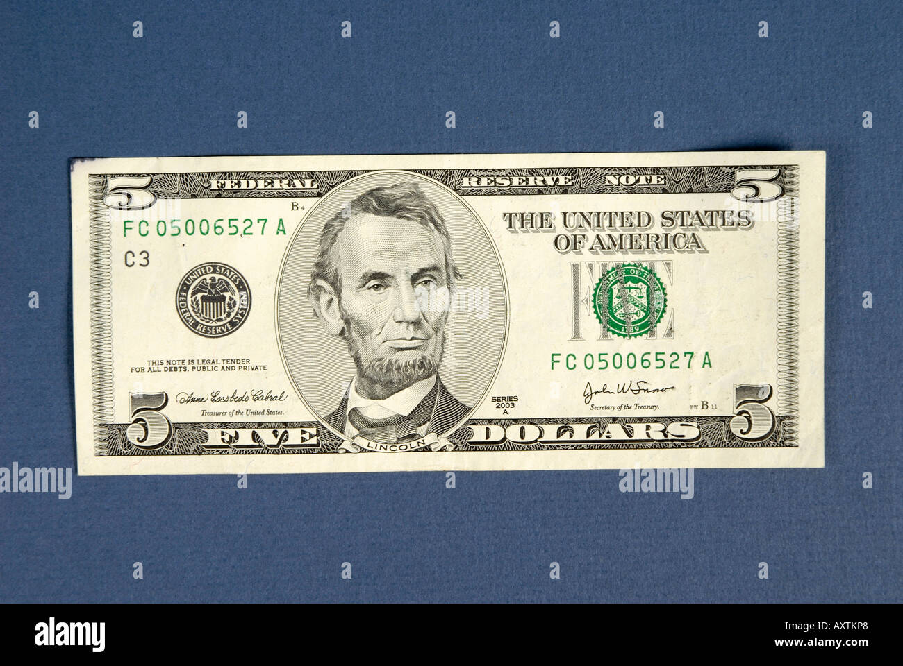 5 Five American Dollar Bill Stock Photo