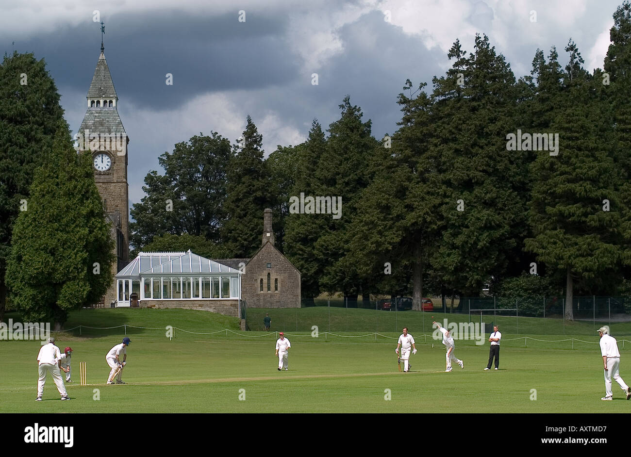 A village cricket match, Sedgewick, Cumbria, England Stock Photo