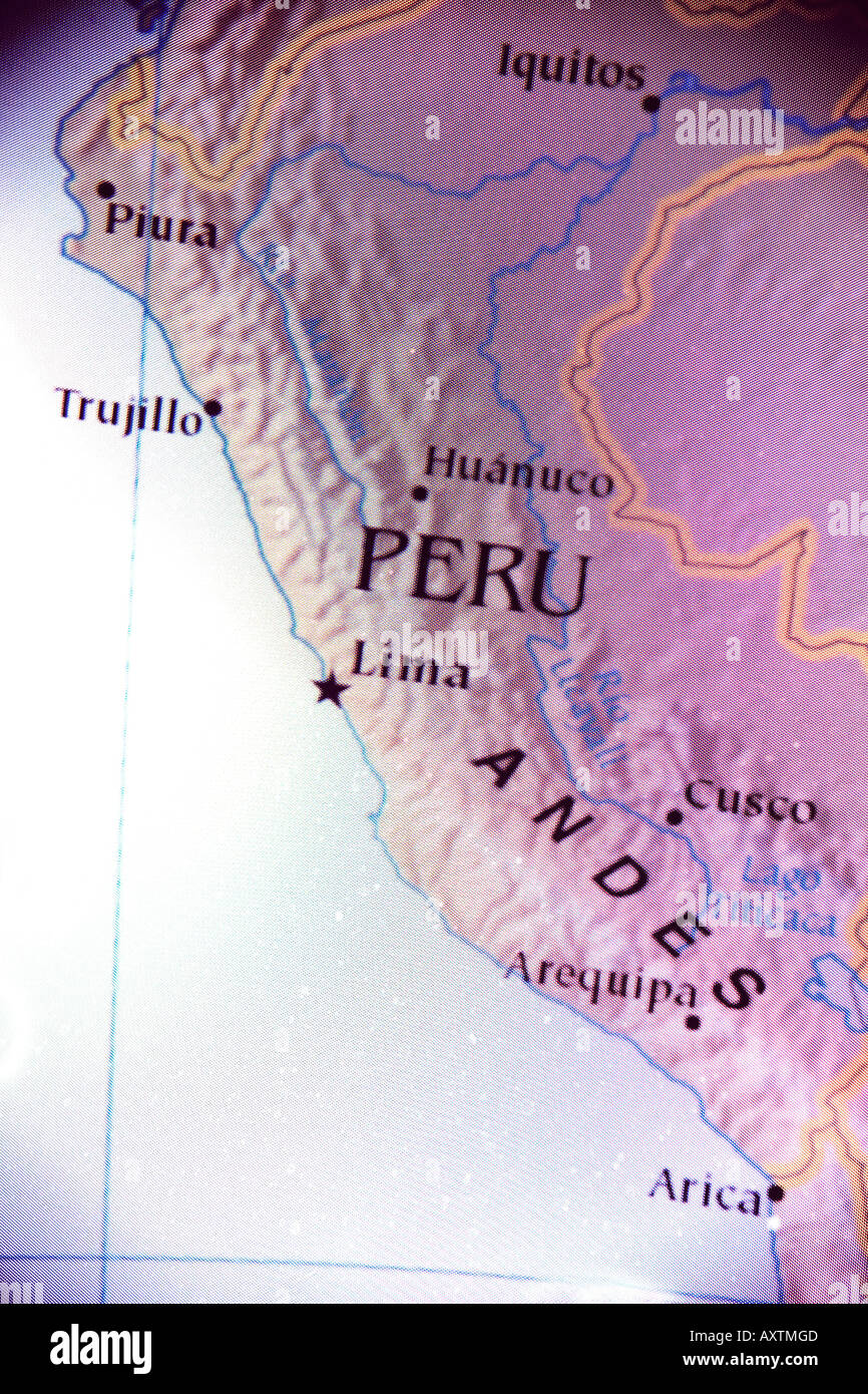 Close Up Map Of The Country Of Peru In South America Stock Photo Alamy Close Up Map Of The Country Of Peru In South America AXTMGD 
