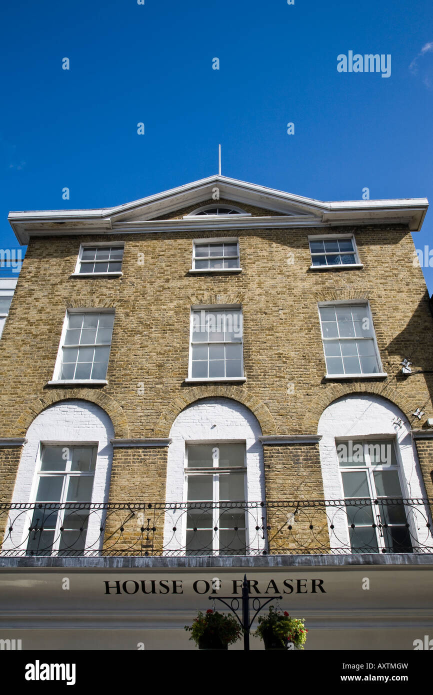 Restored department store frontage in High Street, Guildford, Surrey