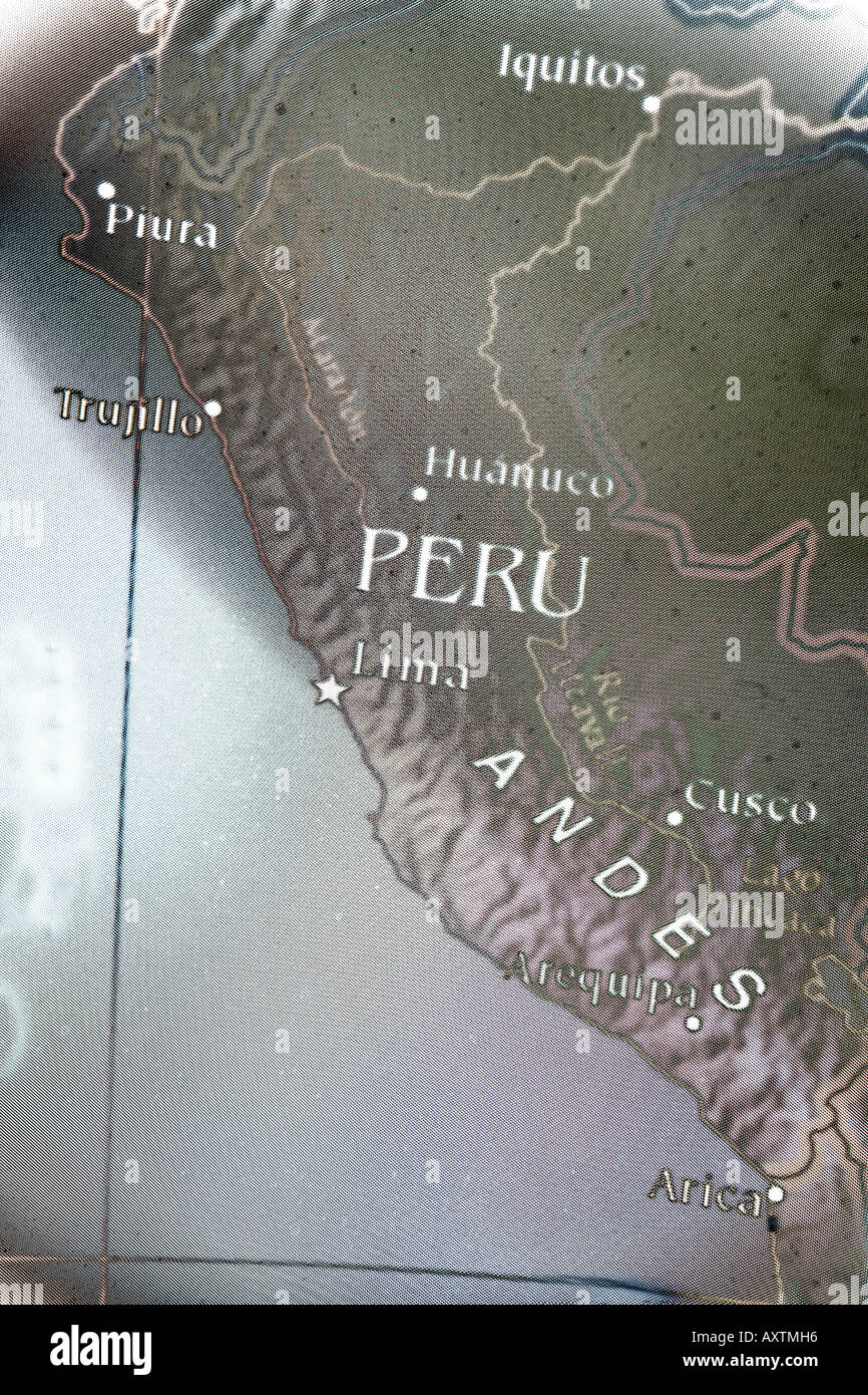 Close up map of the country of - Close Up Map Of The Country Of Peru In South America AXTMH6 