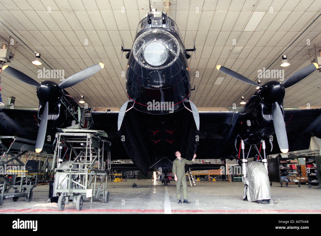 The only remaining flying Avro Lancaster bomber PA474 'City of Lincoln' being rebuilt at RAF St Athan South Wales UK Stock Photo