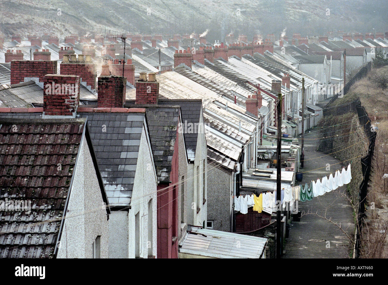 Former mining village of Llanhilleth South Wales UK GB on a cold frosty