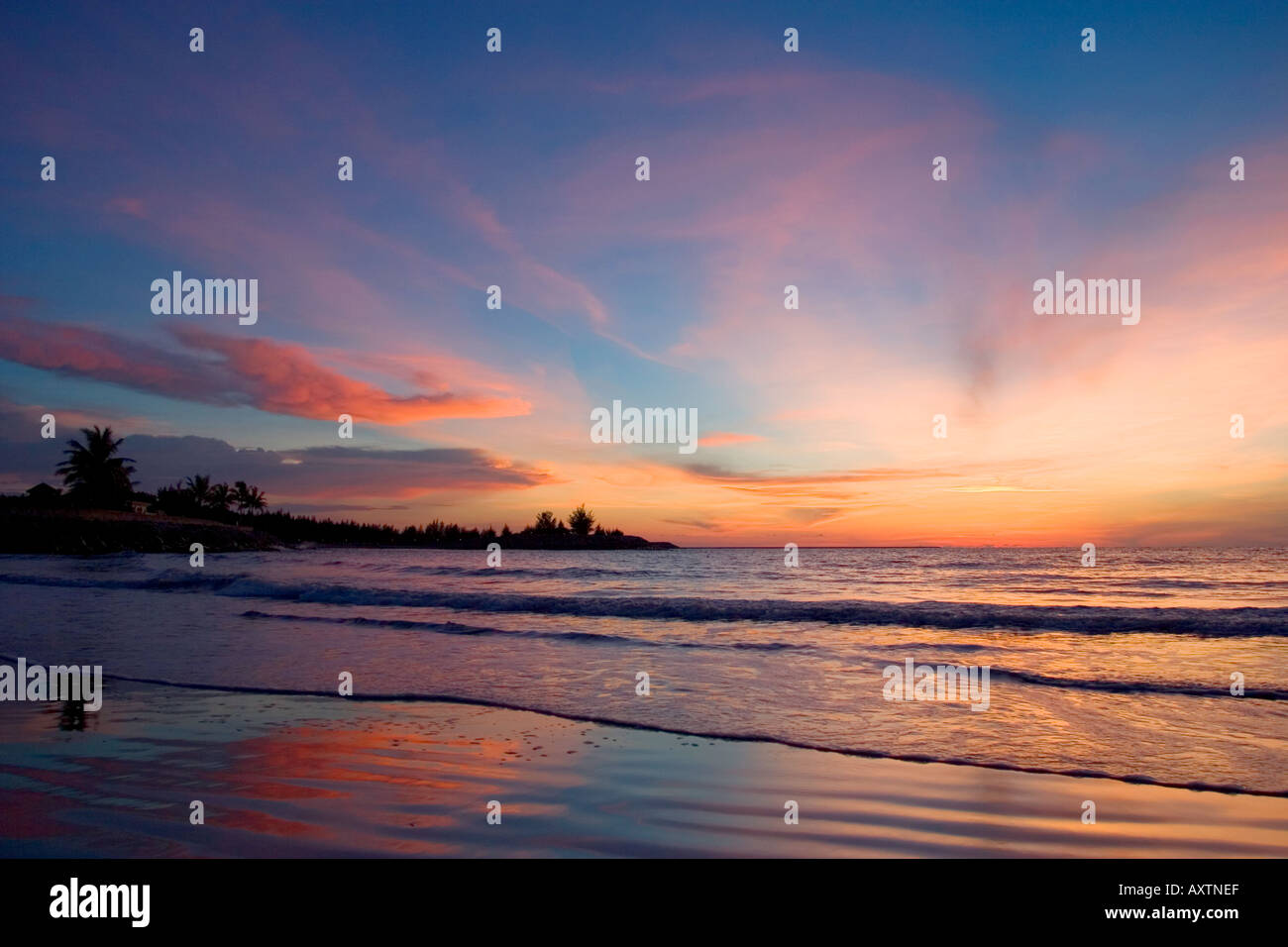 Deserted beach at sunset, Borneo, South east Asia Stock Photo