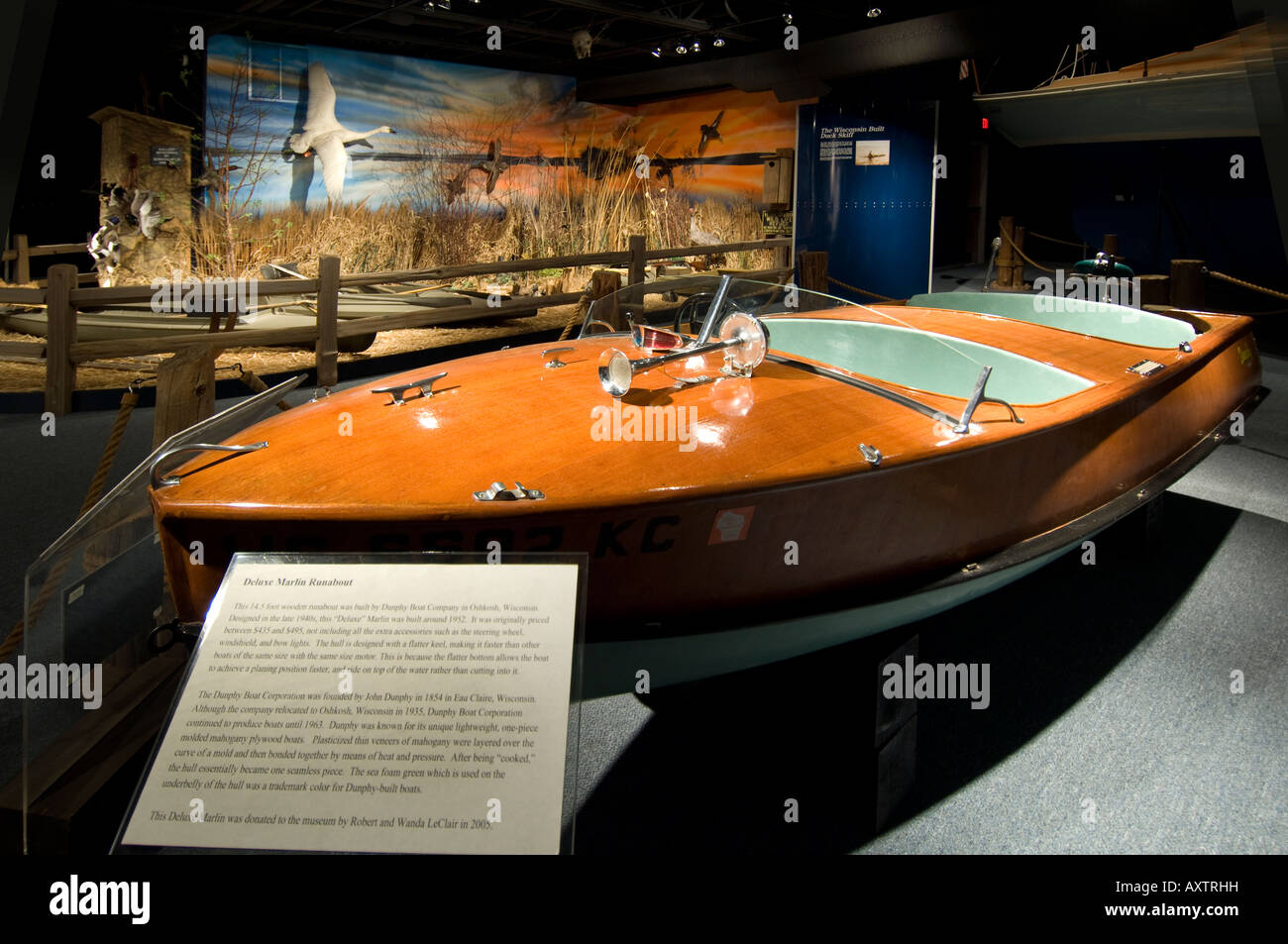 The Deluxe Marlin boat display at the Wisconsin Maritime Museum in Manitowoc Wisconsin Stock Photo