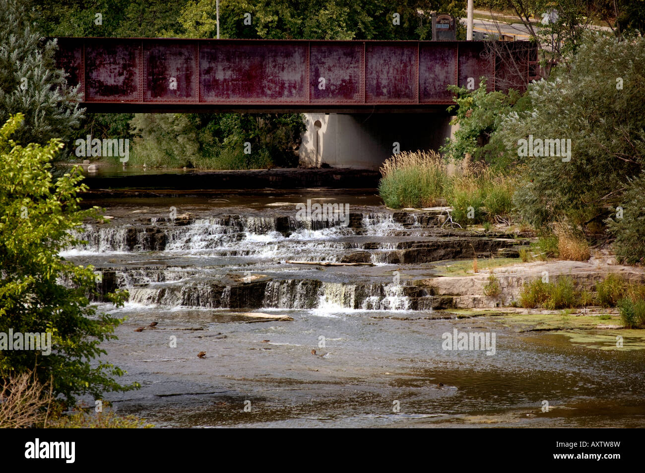 The waterfall on the Sheboygan River in Sheboygan Falls Wisconsin Stock