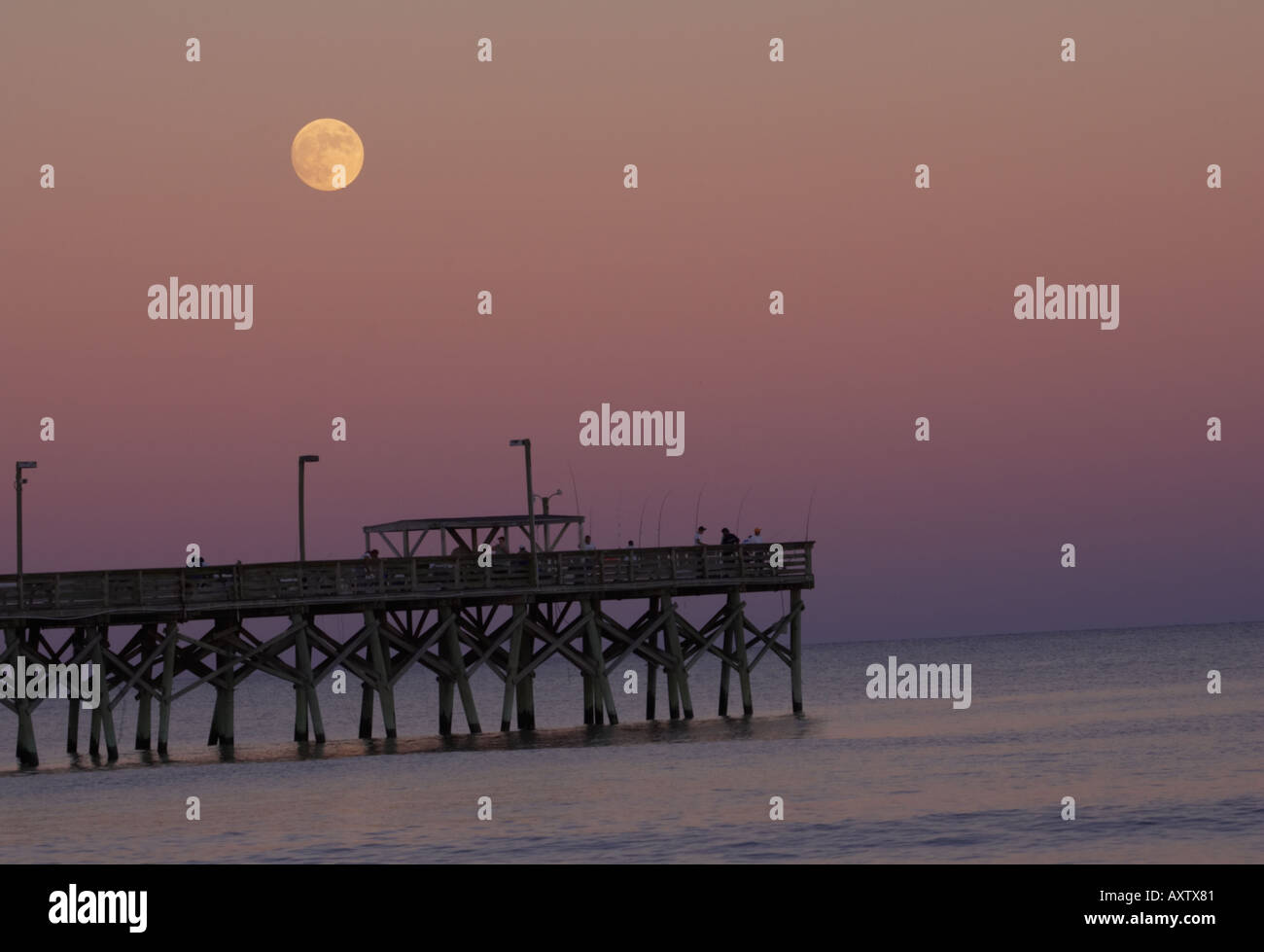 FULL MOON OVER FISHING PIER Stock Photo Alamy