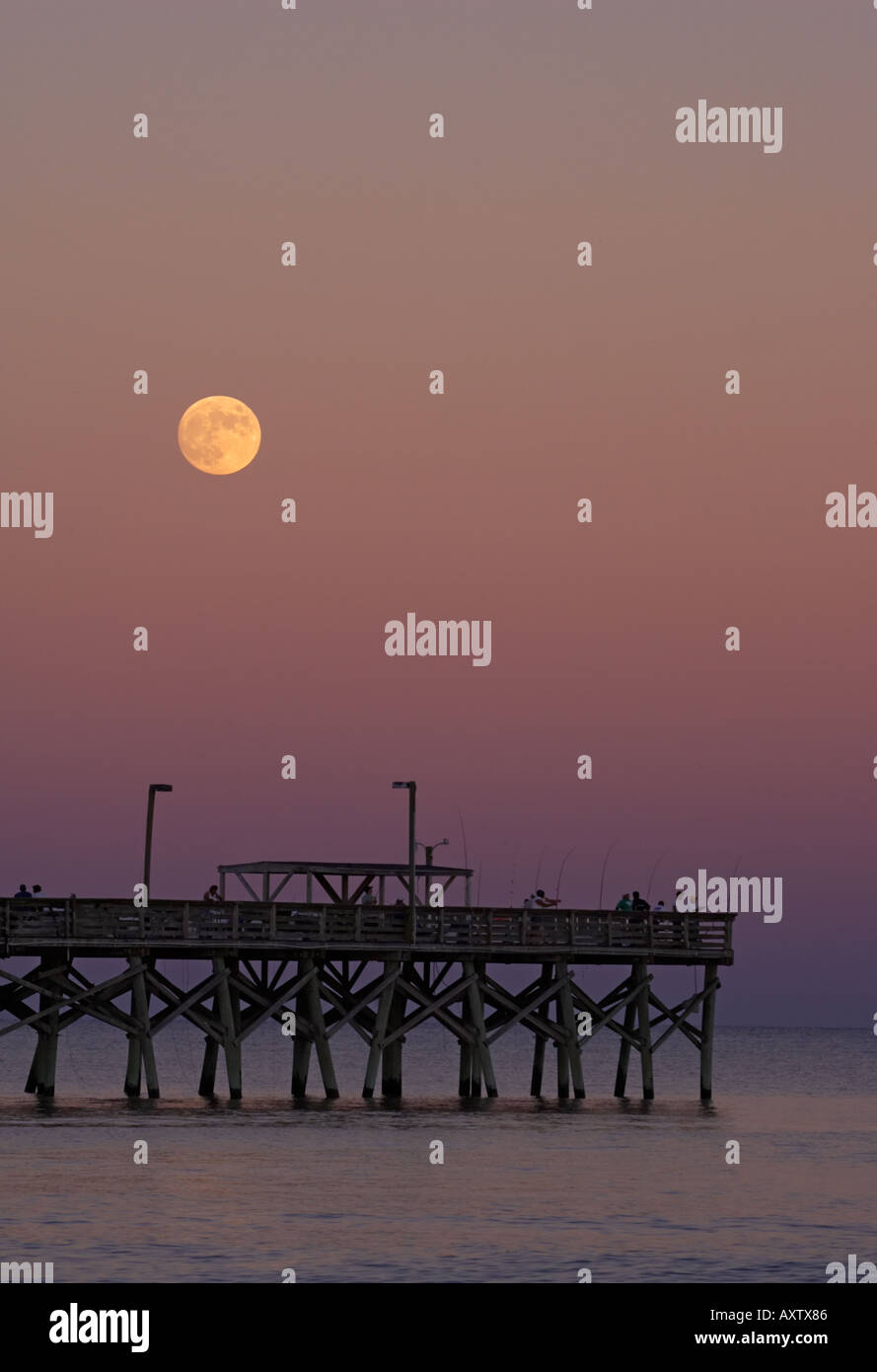 FULL MOON OVER FISHING PIER Stock Photo Alamy