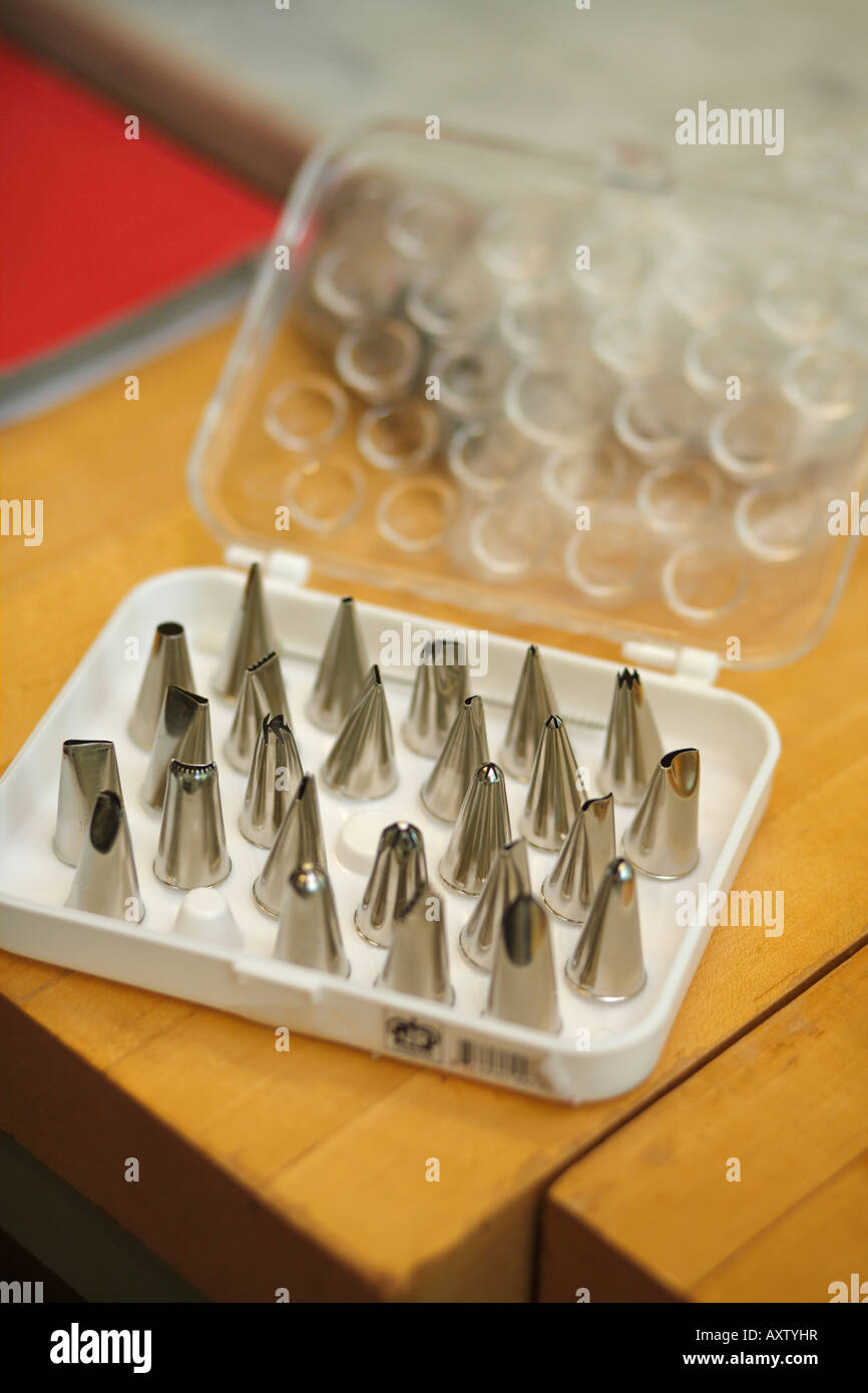 collection of interchangeable tips for piping bag Stock Photo