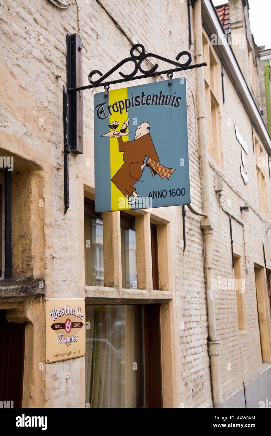 Belgian pub or tavern named the Trappist House in Ghent, Belgium Stock