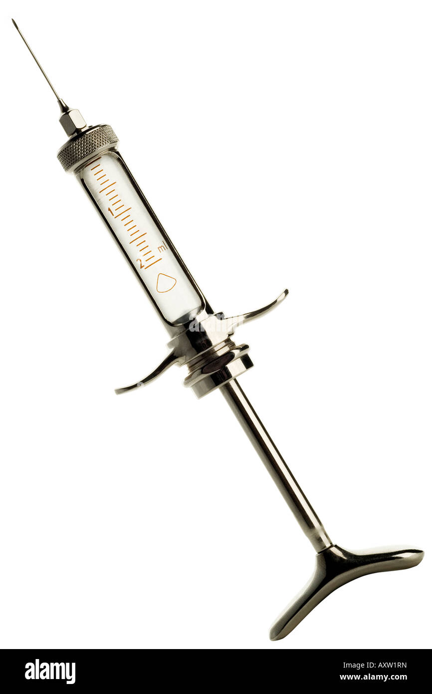 a hypodermic syringe on white Stock Photo Alamy