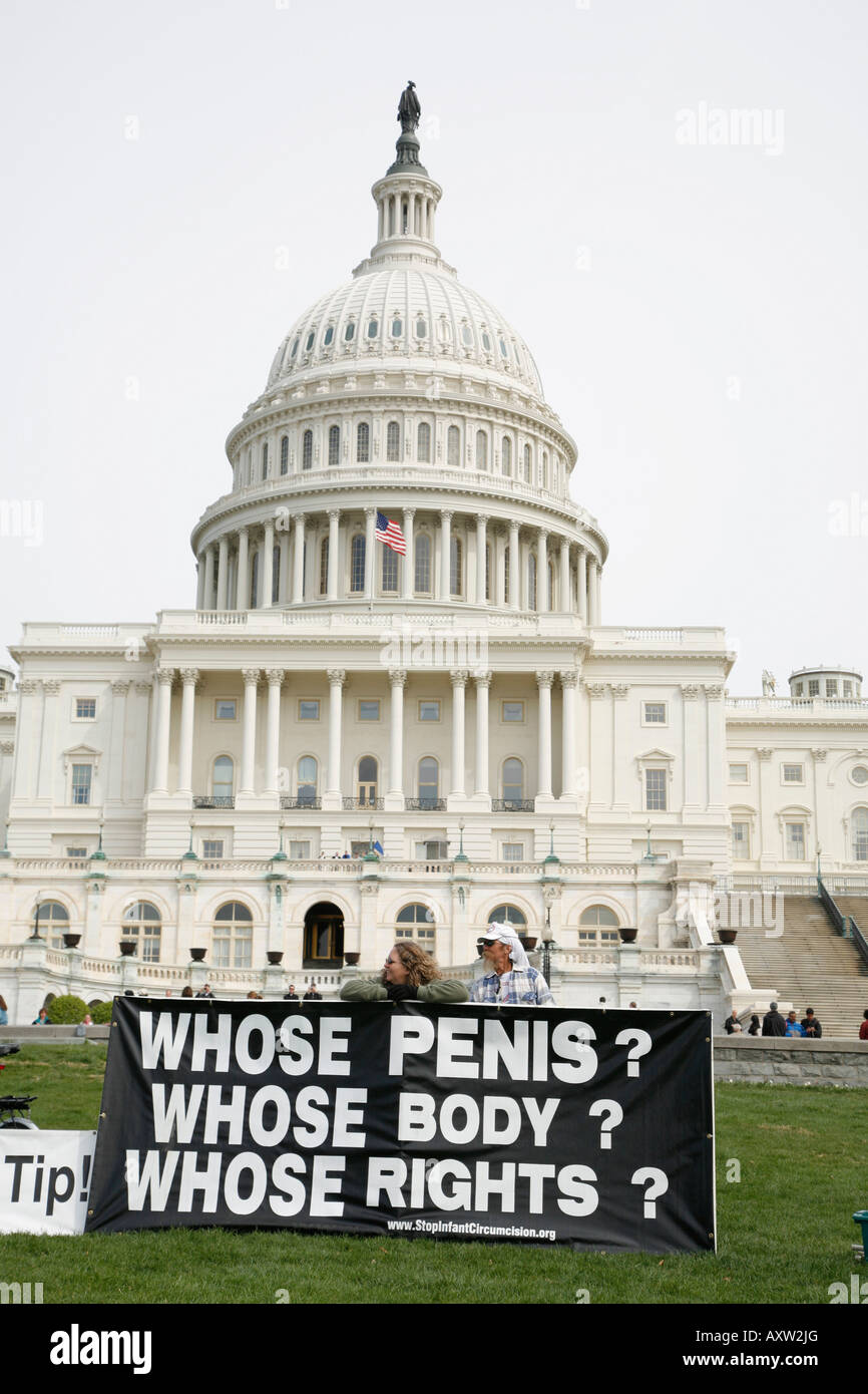 People protesting infant circumcision near US Capitol Building, Washington DC, USA Stock Photo