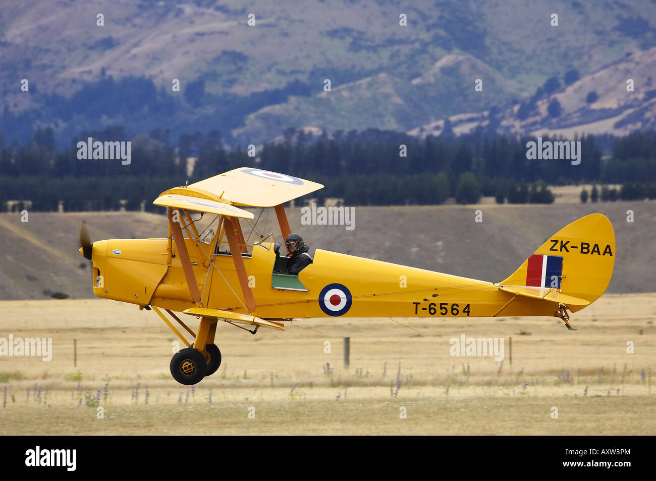 Tiger Moth Biplane Wanaka South Island New Zealand Stock Photo