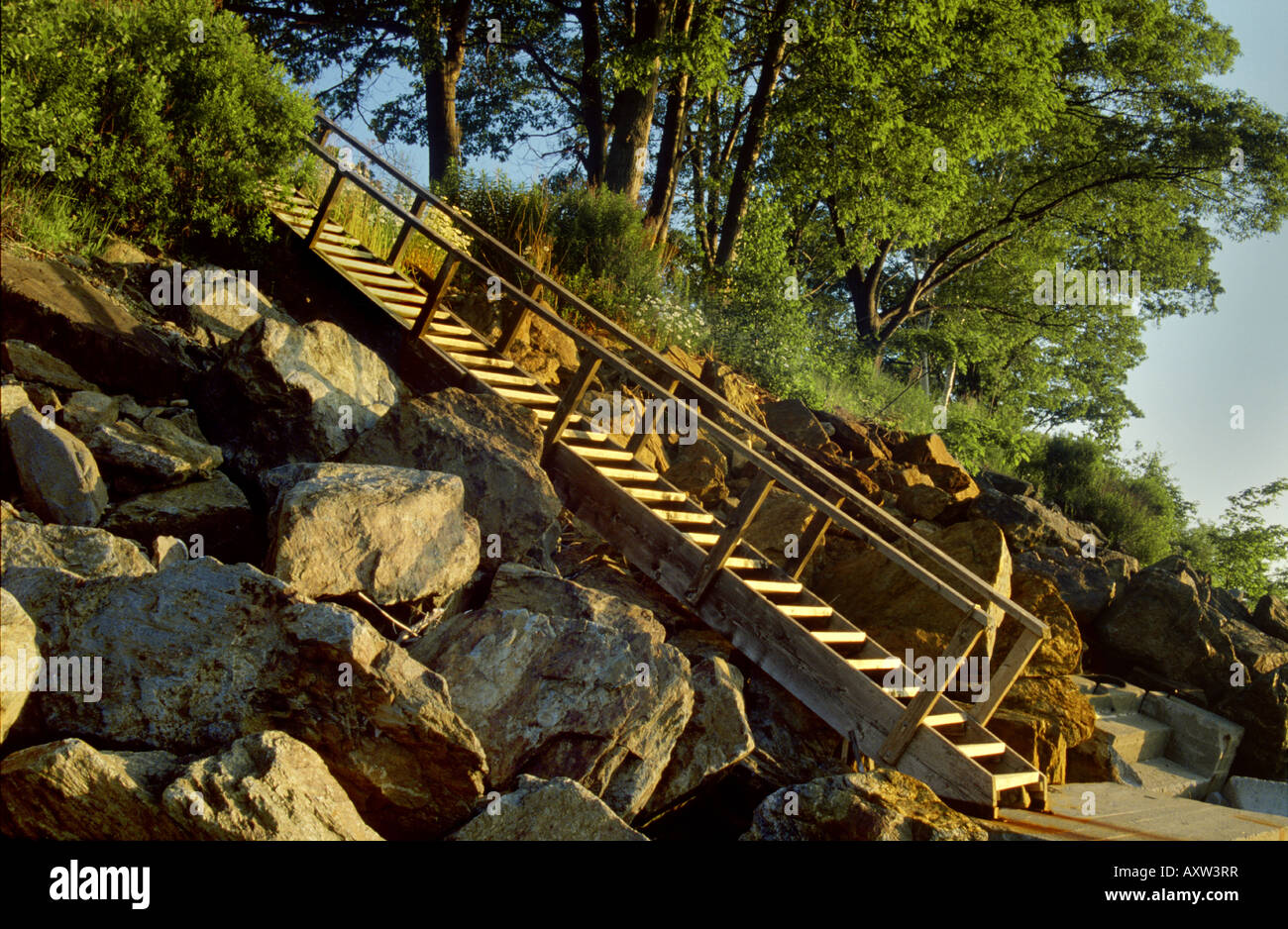 stairs along New England rocky coast Stock Photo