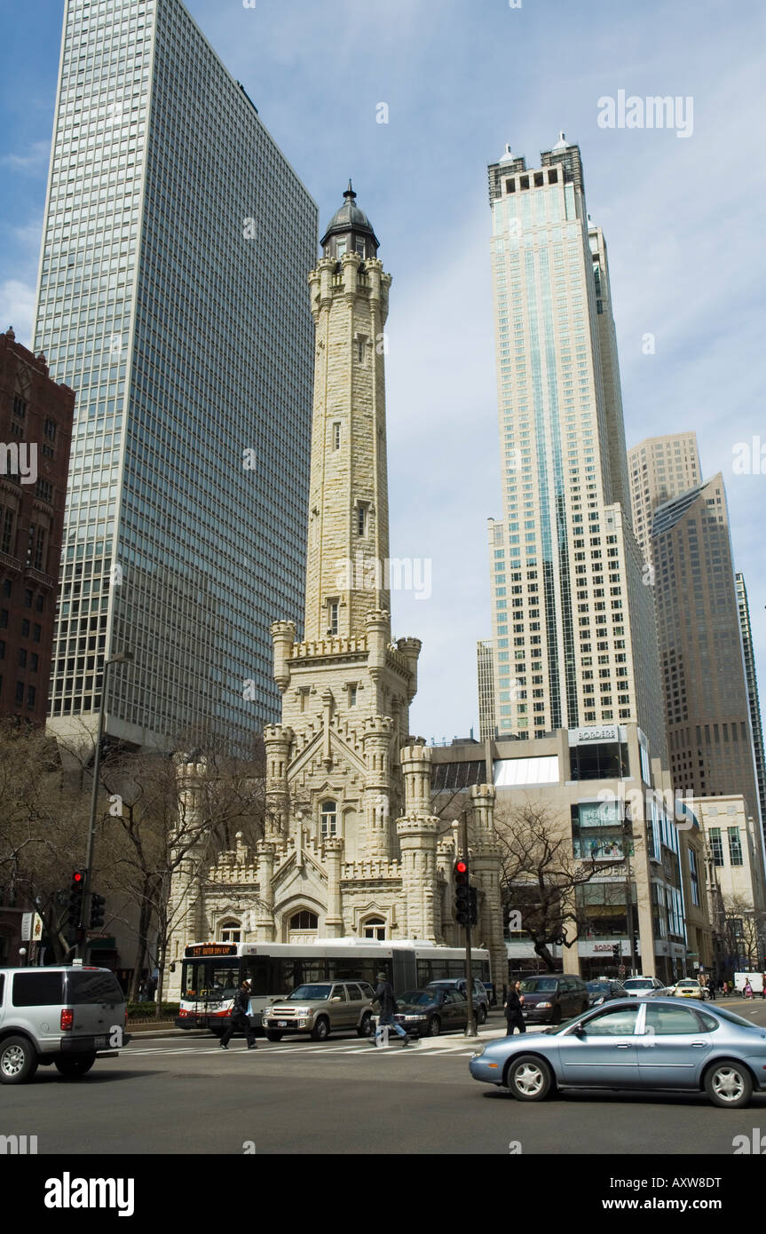 The historic Water Tower, near the John Hancock Center, Chicago, Illinois, USA Stock Photo