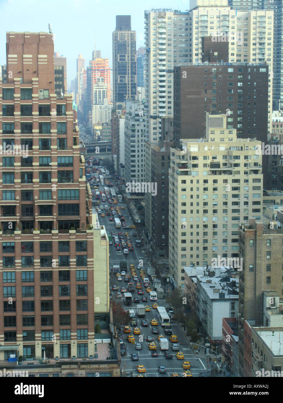View on evening traffic on First Avenue going northward, USA, Manhattan, New York Stock Photo