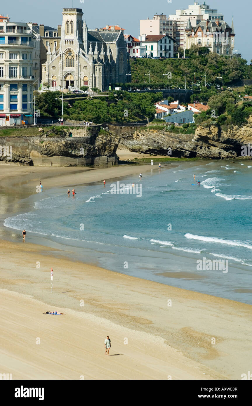The beach at Biarritz, Cote Basque, Basque country, Pyrenees-Atlantiques, Aquitaine, France, Europe Stock Photo