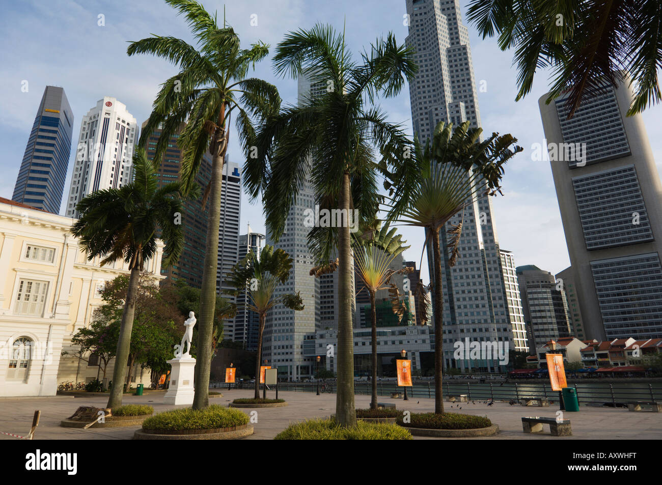 Raffles Landing Site, Financial District beyond, Singapore, Southeast Asia, Asia Stock Photo