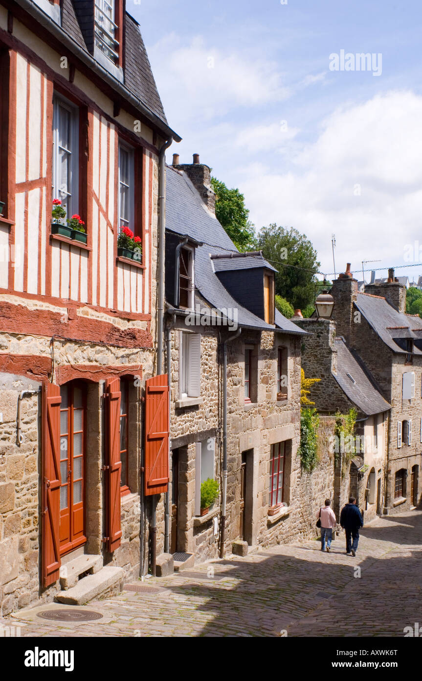 Old half timbered and stone buildings in the picturesque village of Dinan, Brittany, France, Europe Stock Photo