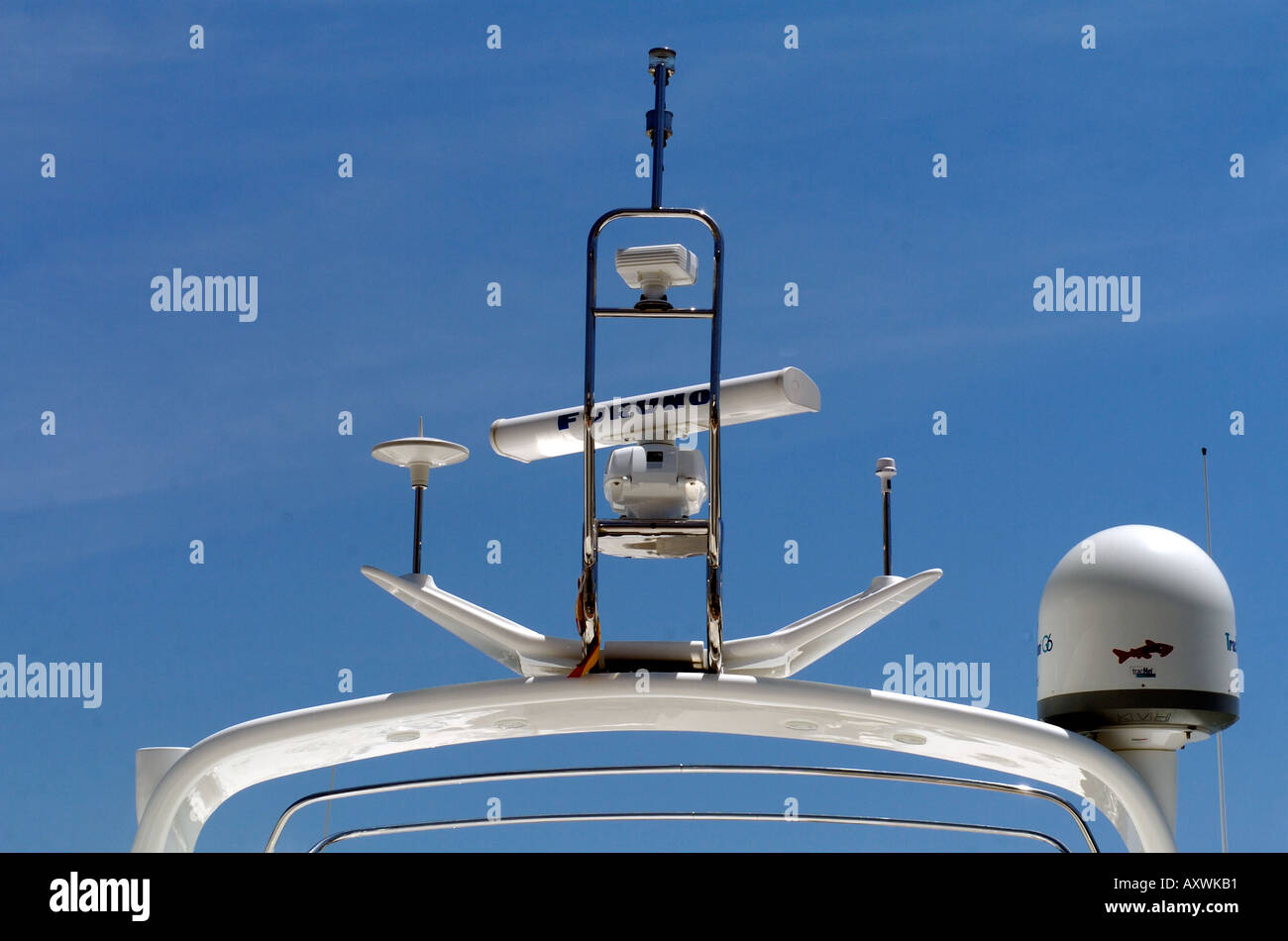 Yacht Navigation equipment in Puerto Banus Marina,Costa Del Sol, Southern Spain Stock Photo