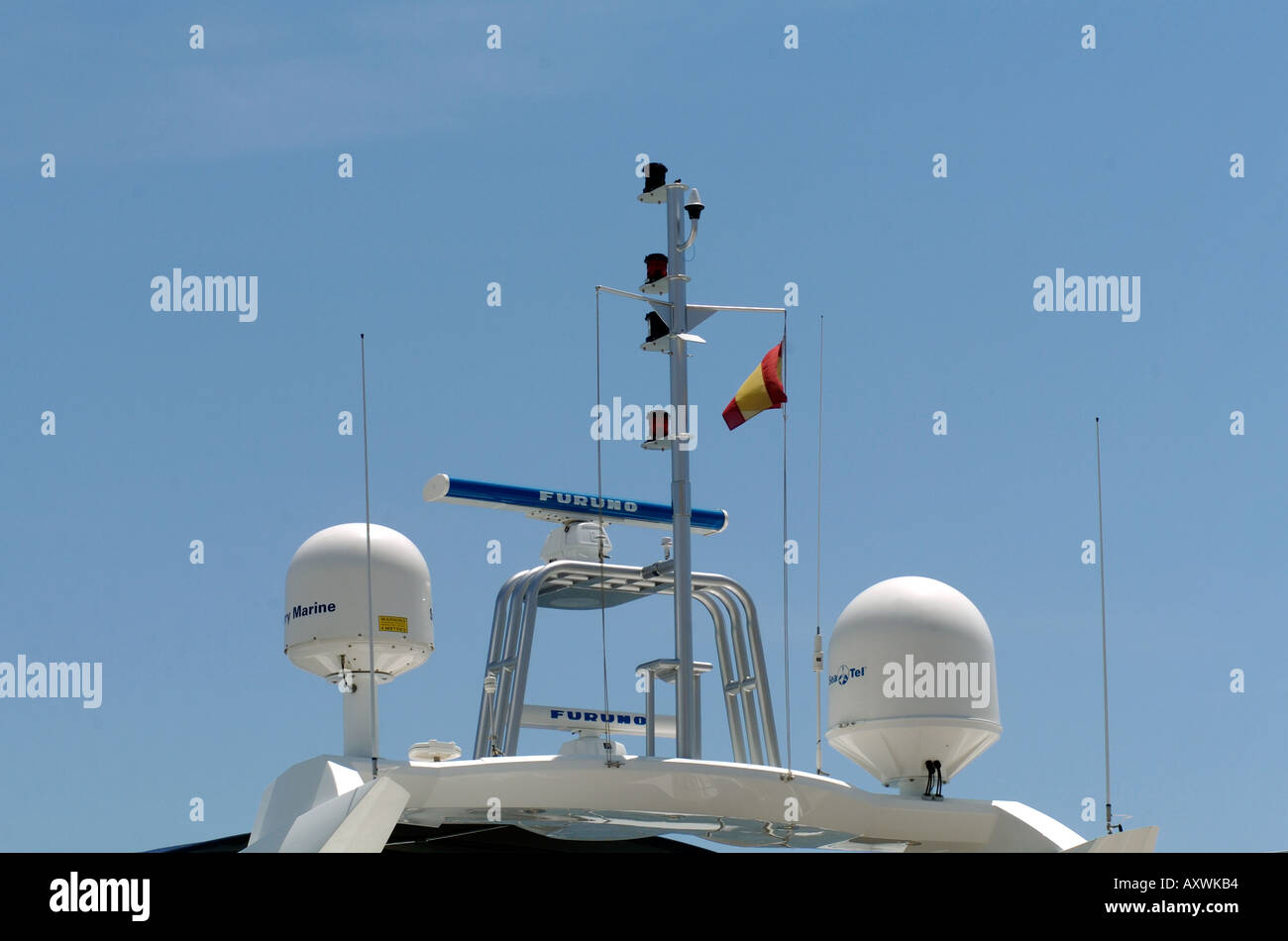 Yacht Navigation equipment in Puerto Banus Marina,Costa Del Sol, Southern Spain Stock Photo