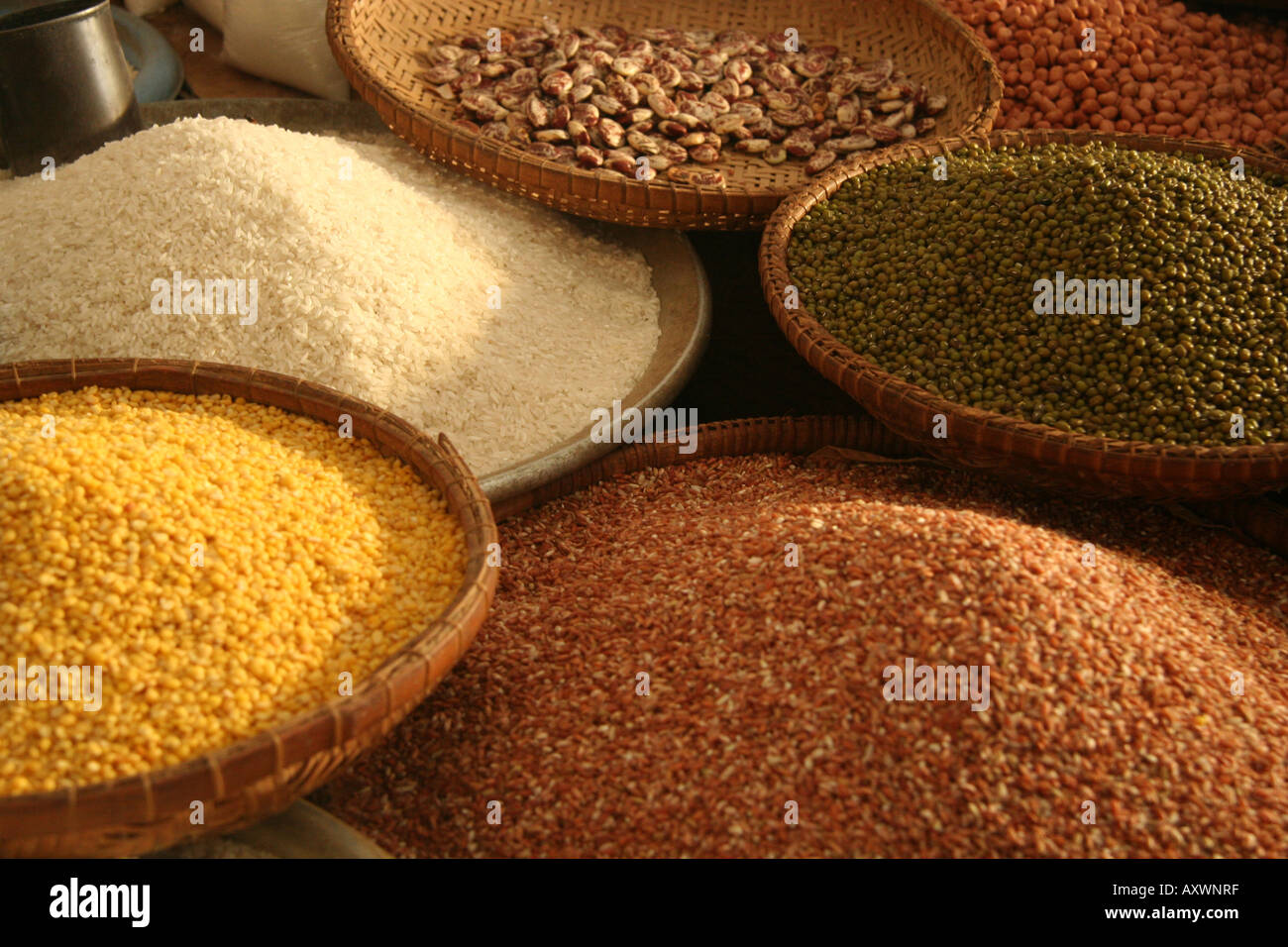 Grains and Rice at Hoi An Market Stock Photo