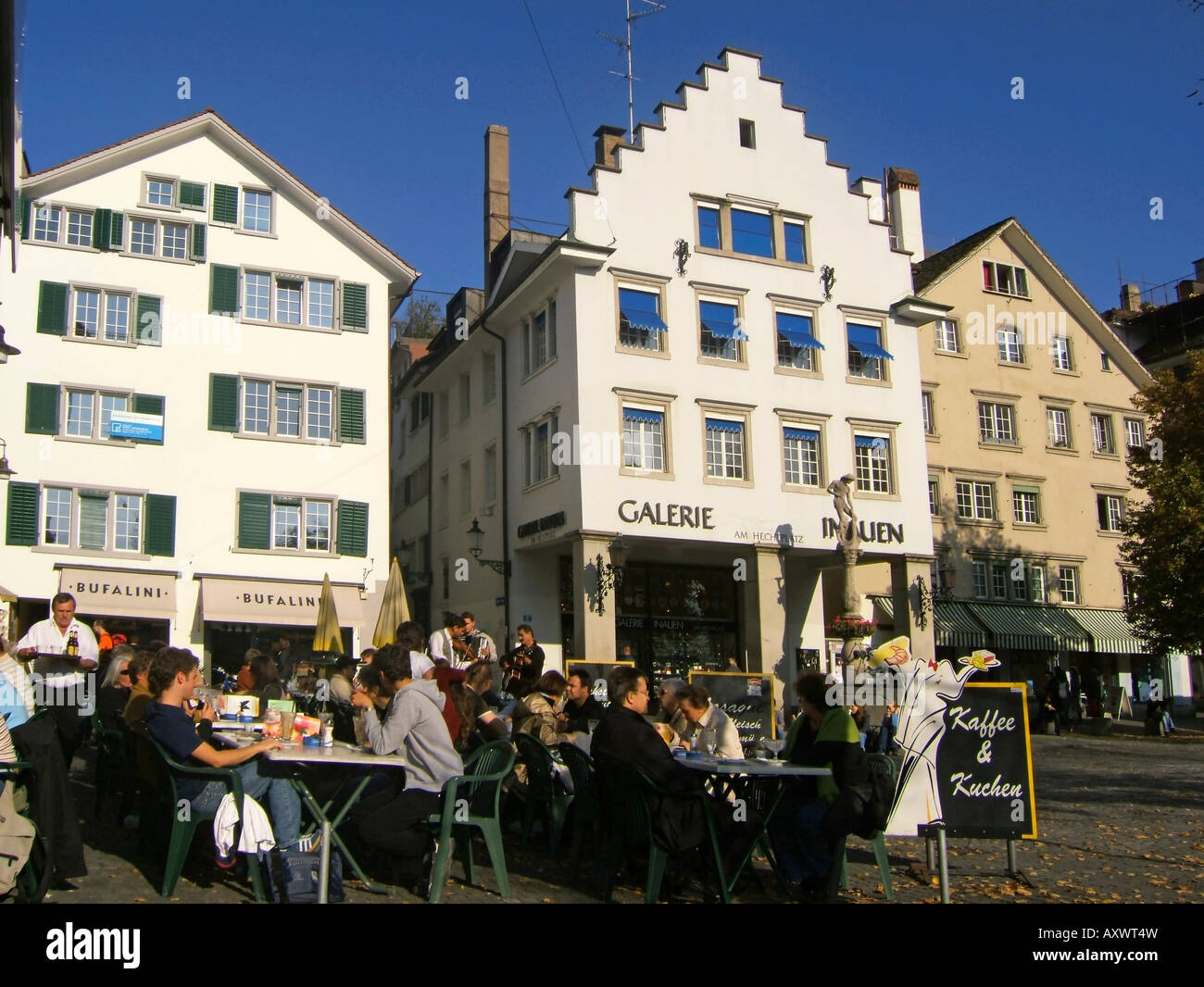 Switzerland Zurich street cafe people Schweiz Zuerich Strassencafe Menschen Stock Photo