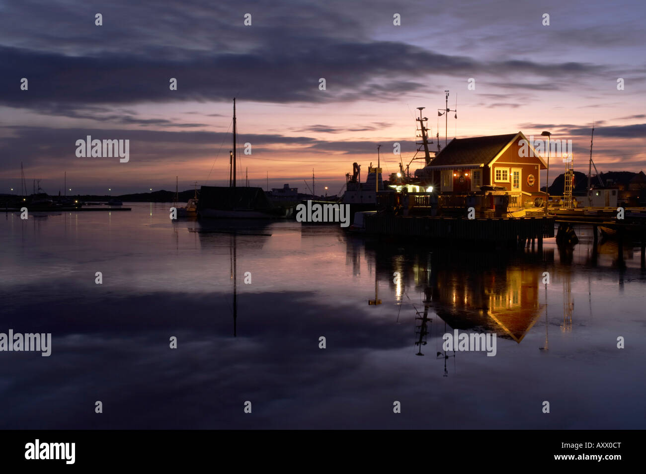 Boat house at dawn, Stavern, Norway Stock Photo Alamy