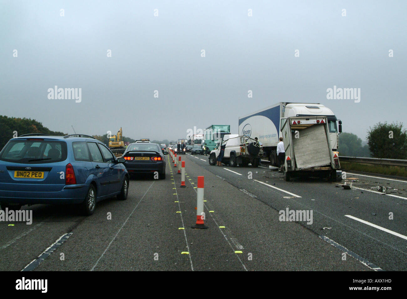 Road Traffic Accident In A Stretch Of Roadworks On An English Motorway road-traffic-accident-in-a-stretch-of-roadworks-on-an-english-motorway