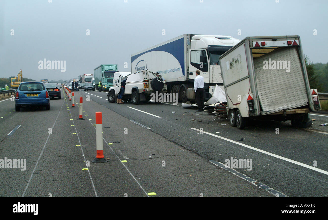 Road Traffic Accident In A Stretch Of Roadworks On An English Motorway road-traffic-accident-in-a-stretch-of-roadworks-on-an-english-motorway