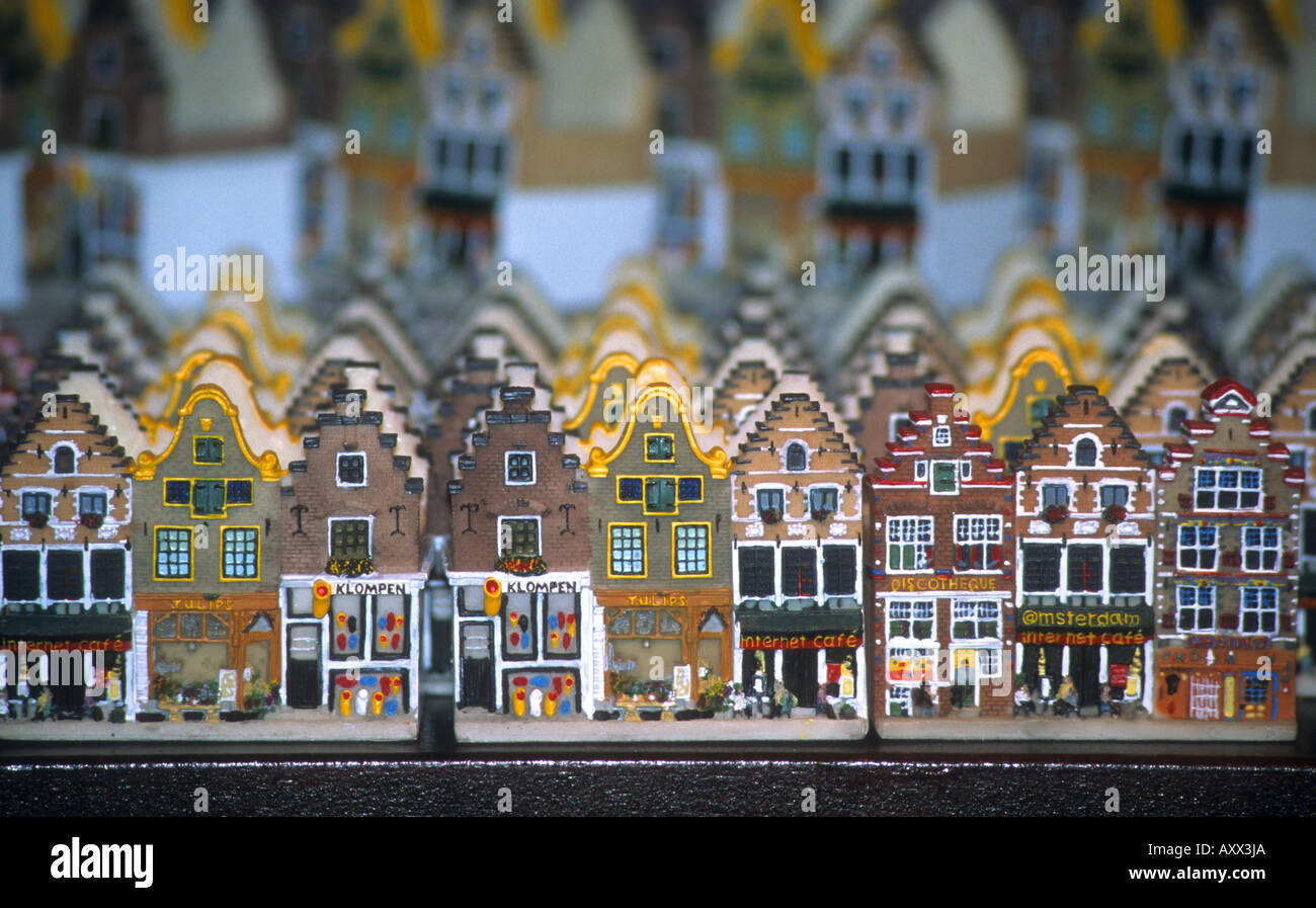 souvenirs at the Dutch model village Zaandijk Zaanstad Koog in Holland include cloga,pottery model houses and costumed dolls Stock Photo