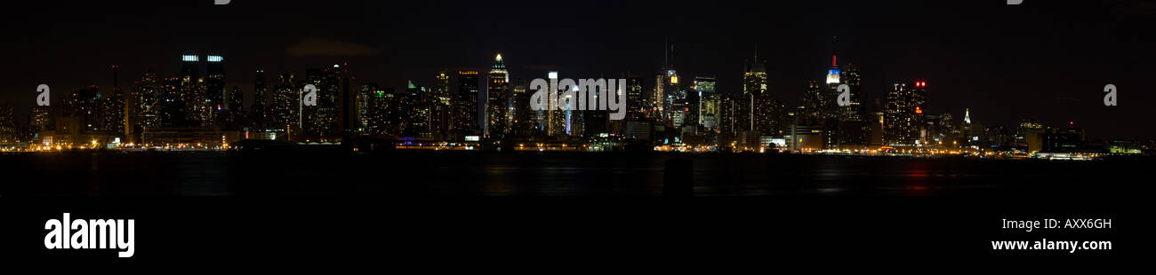 New York Panorama Manhattan Skyline at Night Stock Photo